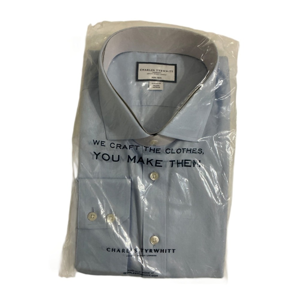 Charles Tyrwhitt Sky Blue Non-Iron Twill Cutaway Classic Fit Dress Shirt 18/37